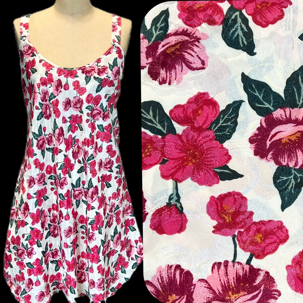 VINTAGE rose floral satin nightgown midi slip dress nighty negligee lingerie 90s
